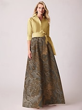 cheap Cocktail Dresses-Jacquard Brocade Floral A-Line Cocktail Dresses Elegant Dress Formal Wedding Floor Length Long Sleeve Shirt Collar Detachable Nylon