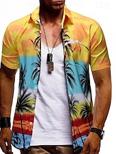 cheap Men&#039;s Plus Size Shirts-Men&#039;s Floral Graphic Prints Shirt Summer Hawaiian Shirt Short Sleeves Shirt Turndown Outdoor Street Black Yellow Red Navy Blue Royal Blue Print Clothing Apparel Fashion Designer Casual Soft