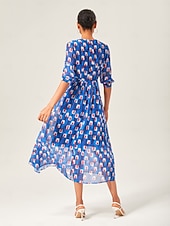 billige Blomstrete kjoler-geometrisk maxikjole i chiffon med fargeblokker