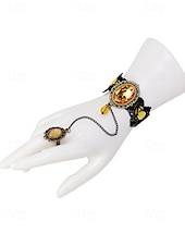 billige Halloween-tilbehør-gotisk blonderarmbåndsring satt med rød edelsten, vintage kjedehåndsmykke til halloweenfest, cosplay og antrekk i retrostil