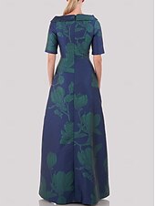 preiswerte FLORAL-A-Linie Abendkleid Elegant Kleid Formell Hochzeit Bodenlang Halbarm Hemdkragen Tasche Satin mit Blumenmuster 2025
