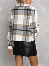 preiswerte Hemdjacken-Damen Hemdjacke Freizeitjacke Bequem Tasche Knöpfe Mode Outdoor Karomuster Ausgehen Wochenende Reisverschluss Regulär Revers Normale Passform Langarm Oberbekleidung Grün Grau Herbst Winter
