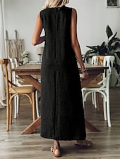 abordables Robe blanche-Femmes Robe maxi Robe trapèze Robe d&#039;été Occasionnel Quotidien Coupe Ample Uni Sans manches Col en V Noir Rouge Bleu Abricot Été