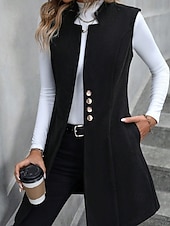 economico Gilet-Per donna Gilet Caldo Confortevole Bottoni Moda Semplice Ferie Weekend Monopetto Lungo Scollo a V Vestibilità regolare Senza Maniche Capispalla Nero Rosso Albicocca Autunno Inverno