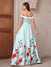 preiswerte GRÜN-A-Linie Abendkleid Elegant Kleid Formell Hochzeit Bodenlang Ärmellos Trägerlos Satin Rückenfrei mit Blumenmuster 2025