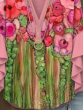 preiswerte Blumenoberteile-Damen Bluse Blumen Grafik Abstrakt Elegant Täglich Lässig Dreiviertelarm V Ausschnitt Normale Oberteile Täglich Ferien Druck Gelb Rosa Rote Blau Purpur Sommer Frühling Herbst