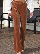economico gamba larga e vita alta-Per donna Pantaloni a zampa Pantaloni Eleganti Streetwear Casual Lunghezza intera Naturale Semplice Elastico in vita Comodo All&#039;aperto Confortevole Vacanza Streetwear Marrone scuro Nero Rosa Autunno