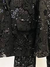 baratos Terninhos de calça da mamãe-Conjunto de Calças Vestido da Mãe da Noiva Vestido Elegante Colarinho de Camisa Comprimento do Tornozelo Renda Mangas Longas com Cor Sólida