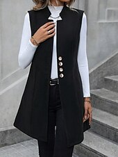 economico Gilet-Per donna Gilet Caldo Confortevole Bottoni Moda Semplice Ferie Weekend Monopetto Lungo Scollo a V Vestibilità regolare Senza Maniche Capispalla Nero Rosso Albicocca Autunno Inverno