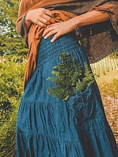 abordables Jupes unies-Femmes Jupe Évasé Occasionnel Maxi Taille Basse Jupes Uni Froncé Micro-Élastique Vacances Rue Noir Blanche Jaune Vert Véronèse Automne Coton