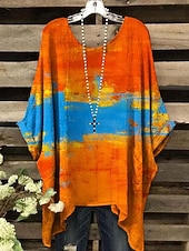 economico Arte &amp; Design Bluse-Per donna Blusa Grafico Blocco di colori Vintage Quotidiano Elegante Manica Corta Manica a pipistrello Girocollo Top Regolari Quotidiano Ferie Abbigliamento mare Blu Rosso Viola Arancione Estate