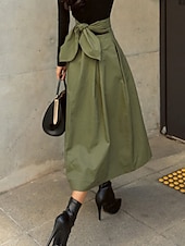 preiswerte Schlichte Röcke-Damen Rock A-Linie Mode Lässig Maxi Hohe Taille Röcke Einfach Tasche Mikroelastisch Straße Täglich Schwarz Armeegrün Khaki Sommer Polyester Baumwollmischung