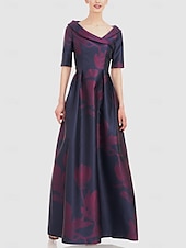 preiswerte FLORAL-A-Linie Abendkleid Elegant Kleid Formell Hochzeit Bodenlang Halbarm Hemdkragen Tasche Satin mit Blumenmuster 2025
