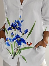 economico Top Floreali-Per donna Camicia Floreale Attivo Quotidiano Elegante Manica Lunga Colletto a Camicia Top Regolari Quotidiano Ferie Bottoni Stampato Bianco Primavera Autunno