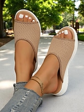 abordables Sandalias deslizantes-Sandalias de malla tejida de colores para mujer: sandalias ligeras con punta abierta y comodidad aireada, perfectas para recados en la ciudad, paseos por la playa y relajación en el patio.