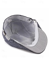 preiswerte Herrenhüte-Verstellbare Schiebermütze aus Leinen für Herren, leichte, atmungsaktive Zeitungsjungenmütze mit Streifendetail, Vintage-Ivy-Cap-Stil für Freizeitausflüge und den Alltag