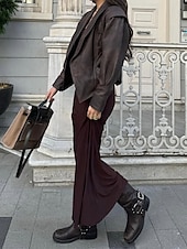 economico Giacche in finta pelle-Per donna Giacca in Ecopelle Caldo Confortevole Allacciato Tasca Moda All&#039;aperto Semplice All&#039;aperto Streetwear Uscire Regolare Collo ripiegato Vestibilità regolare Manica Lunga Capispalla Nero