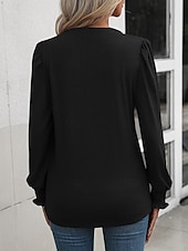 abordables Hauts Unis pour Femmes-Femmes Chemisier Couleur Unie Élégant Occasionnel manche longue Col en V Hauts Réguliers Quotidien Froncé Noir Rose Claire Fuchsia Vert Été Printemps