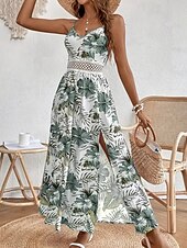 levne Elegantní květinové šaty-Dámské Midi šaty Květinové šaty Letní šaty Slip Dress Šaty s potiskem Módní Klasické Moderní Dovolená Denní Jdeme ven Běžný Květiny Bez rukávů Popruhy Rubínově červená Vodní modrá Trávová zelená Léto