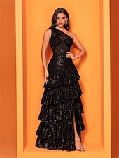 levne černý-A-line šaty na Quinceanera elegantní šaty pro formální svatbu podlahová délka bezrukávové jedno rameno krajka s rozparkem