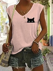 billige Dyr Tank Top-Dame Camisole Tank Top Grafisk Dyr Stilfull Fritid Ermeløs V-hals Vanlige topper Daglig Trykt mønster Hvit Rosa Blå Grønn Sommer Vår