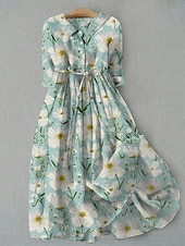 ieftine rochie florală-Pentru femei Rochii Midi Rochie de schimb Casual Zilnic Fit regulat Floral Grafic Manșon Jumate Rever Verde Intens Albastru piscină Trifoi Vară Primăvară