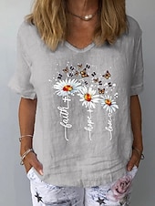 abordables T-shirt floral-Femmes T-shirt Fleuri Graphique Plantes ancien Élégant Classique Manche Courte Col en V Hauts Réguliers Quotidien Week-end Imprimé Blanche Jaune bleu marine Bleu Gris Été