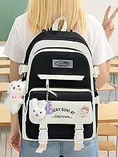 billiga Högskoleryggsäckar-5-i-1 skolryggsäcksset med plyschberlocker, lätt nylon, kawaii-stil, för flickor och tonåringar, perfekt för skolan och dagligt bruk