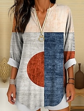 abordables Tops à Rayures et Géométriques pour Femmes-Blouse Femme Manches Longues Tops Tunique Graphique Géométrique Pois Élégant Style Col V Classique Tops Quotidien Vacances Imprimé Jaune Rouge Bleu Violet Orange Été Printemps