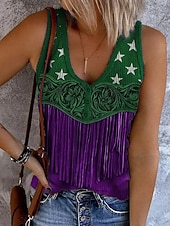  Självständighetsdag Patriotisk Kvinnors Linne Likt Camisole Tank Top Flagga Stilig Avslappnad Ärmlös V-hals Vanliga Toppar Daglig Tryck Röd Lila Grön Sommar Vår