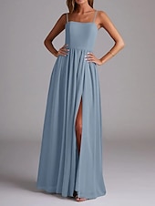 economico Abiti da damigella-Abito da damigella d&#039;onore a trapezio, senza maniche, elegante, in chiffon con pieghe e spacco frontale, lunghezza al pavimento, 2025