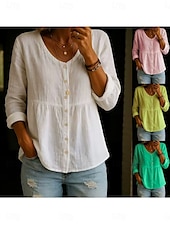 voordelige Overhemden-Dames Overhemd Effen Kleur Effen Stijlvol Casual Lange mouw Overhemdkraag Normale tops Dagelijks Knop Gesmokt Wit Geel Blozend Roze Groen Zomer Lente