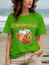 abordables T-shirt Humor &amp; Citations-Fête d&#039;Octobre Femmes T-shirt Graphique Lettre ancien Élégant Classique Manche Courte Col ras du cou Col rond Hauts Réguliers Quotidien Week-end Imprimé Noir Blanche Jaune Rouge Bleu Été Printemps