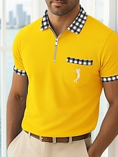 billiga Semester-Herr Golftröja Semester Arbete Kavajslag Ribbstickad polokrage Kortärmad Grundläggande Modern Färgblock Lappverk Knappar Sommar Vår Vår &amp; sommar Normal Vit Gul Marinblå Grön Golftröja