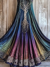 tanie Sukienki boho-Damskie Sukienka maxi Sukienka A line Sukienka z odkrytymi ramionami Urlop Codzienny Impreza Regularny Ombre Graficzny Bez rękawów Kwadratowy dekolt Zielony Lato Wiosna