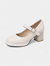 abordables Retro de los años 50-Tacones Mary Jane mod de los años 50 para mujer: zapatos retro de tacón grueso con punta redonda en azul y blanco con correa para atuendos vintage, fiestas de té o uso diario.