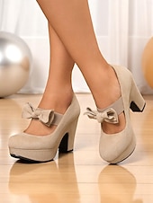 abordables Années 1950-Escarpins Mary Jane bordeaux à plateforme et nœuds pour femme – Chaussures rétro à talons hauts épais des années 1950 pour fêtes, cosplay et tenues d&#039;inspiration vintage