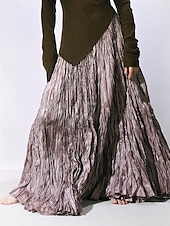 abordables Jupes unies-Femmes Jupe Évasé Mode Maxi Taille Basse Jupes Uni Froncé Micro-Élastique Rue Sortir Violet Noir Rose Crème Automne Polyester