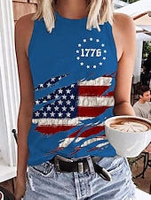 preiswerte Unabhängigkeitstag Top-Damen Patriotisches Trägershirt Tank Top Grafik Flagge Täglich Stylisch Lässig Ärmellose Rundhalsausschnitt Reguläre Oberteile Tägliche Urlaubs-Weiß Rot Blau Sommer Frühling