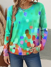 ieftine tricou Art &amp; Design-Pentru femei Tricou Grafic Abstract Geometrie Stilat Casual La modă Manșon Lung Stil Nautic Topuri obișnuite Zilnic Sfârșit de săptămână Imprimeu Galben Roșu-aprins Mov Trifoi Vară