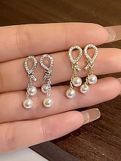 preiswerte Damen Ohrringe-Damen-Ohrringe aus Kunstperlen mit Strass-Tropfendesign, eleganter goldener Hängerstil, geeignet für Pendeln, Büro, Hochzeit, Party und Abend