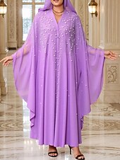 abordables Robes Bohémiennes-Femmes Robe Longue Maxi Robe Robe Décontractée Robe bohème Robe occidentale Mode musulman Extérieur Soirée Fête Coupe régulière Uni manche longue À capuche Blanche Violet Gris Clair Printemps Automne