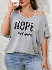 ieftine Tricouri Mărime Plus-Pentru femei Plus Size Topuri Tricou Grafic Scrisă Manșon scurt În V Casual Zilnic Poliester Vară Primăvară Negru Kaki
