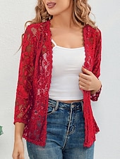 economico Top in Pizzo-Per donna Camicia di Pizzo Tinta unica Elegante Essenziale Casual Manica Lunga Scollo a V Top Regolari Quotidiano Pizzo Patchwork Nero Bianco Rosso Grigio Estate Primavera