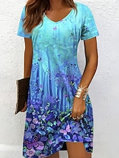 cheap Floral Dress-Women&#039;s Mini Dress T Shirt Dress Tee Dress Sundress A Line Dress Vacation Casual Beach Beach Regular Fit Ombre Floral Graphic Short Sleeve V Neck Yellow Red Blue Purple Summer