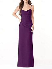 baratos Vestidos para Madrinhas-Vestido de dama de honra em corte A, decote em V / alças finas, sem mangas, elegante, longo, charmeuse com fenda frontal / franzido 2025