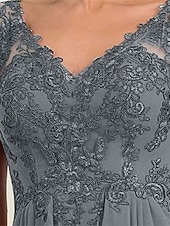 abordables Longueur du plancher-Ligne A Robe de Mère de Mariée  Élégant Simple Col en V Longueur au sol Chiffon Manche Courte avec Couleur Unie 2025