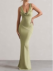 abordables Robe de cocktail-Femmes Robe Longue Maxi Robe Robe de Cocktail Mode Moderne Soirée Fête du thé Mince Uni Sans manches Col en V Vert Rose rouge Été