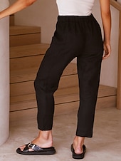 economico Pantaloni a gamba dritta-Per donna Pantaloni in cotone e lino Pantaloni Eleganti Streetwear Casual Lunghezza intera Naturale Semplice Tasca Design con Coulisse Elastica Comodo All&#039;aperto Confortevole Ferie Abbigliamento