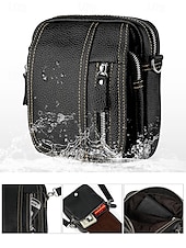 cheap Men&#039;s Bags-Men&#039;s genuine leather messenger bag with zipper pocket, Retro style, Can be inserted into the belt to use as a waist bag, Suitable for outdoor travel, Hiking, Camping or western cowboy wear
